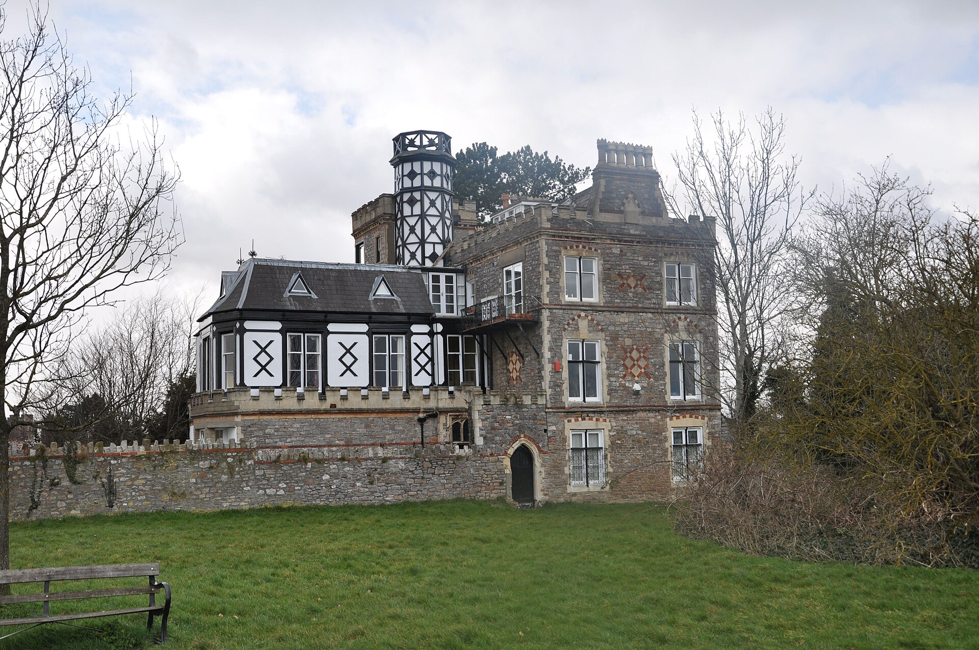 Tower Hirst viewed from the southwest corner of Durdham Down overlooking the Avon Gorge at Sea Walls on a dull March day.