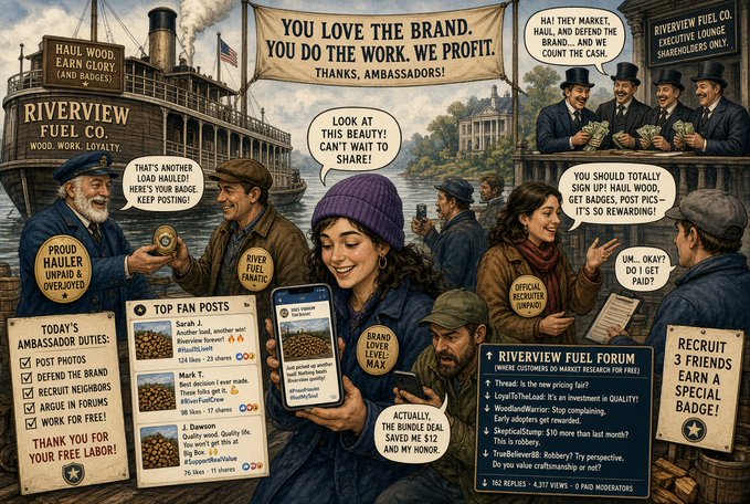 Unpaid marketing labor / free sales force