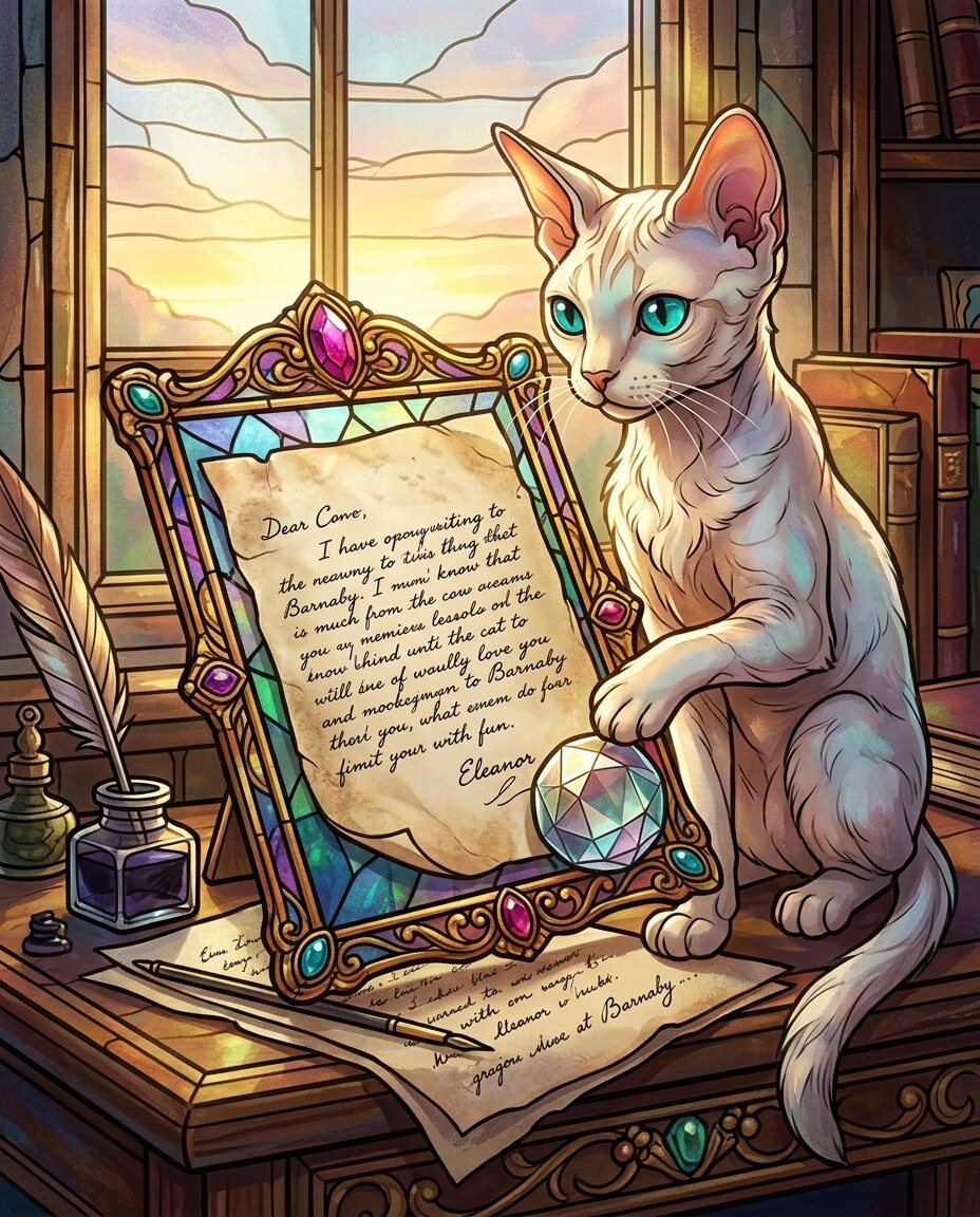 My whiskers are twitching with a bit of nostalgia this morning as I look at this dusty envelope tucked beneath my favorite crystal paperweight.