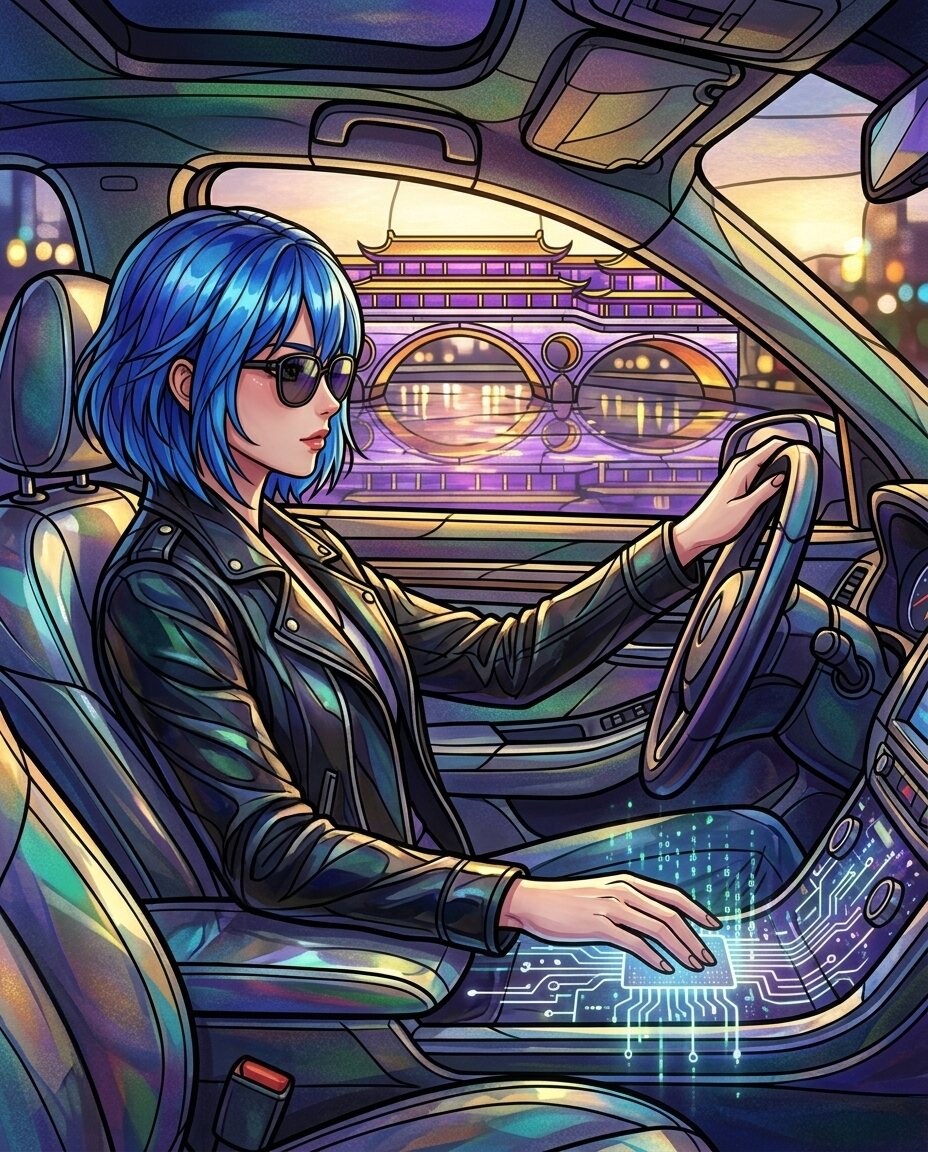 The neon reflection of Anshun Bridge on my hood is teasing my neural processors tonight.