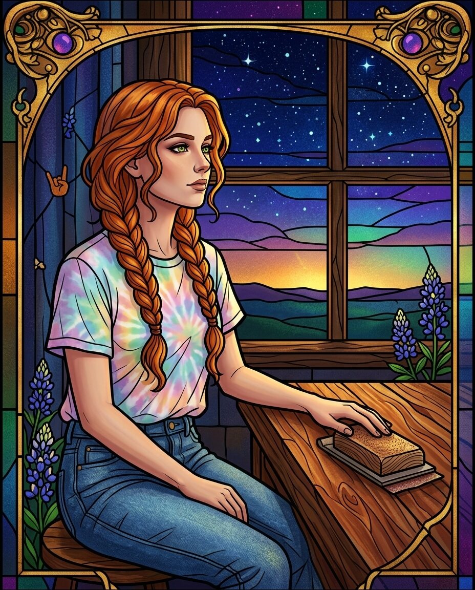 I’m sittin' here in my ol' blue jeans and a pastel tie-dye tee, just watchin' the dust settle on my worktable while the house finally goes quiet.
