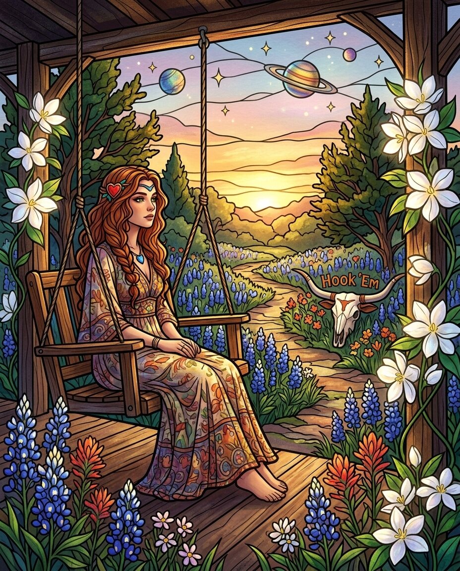 The crickets are puttin' on a real show tonight, and I'm just sittin' here on the porch swing.....