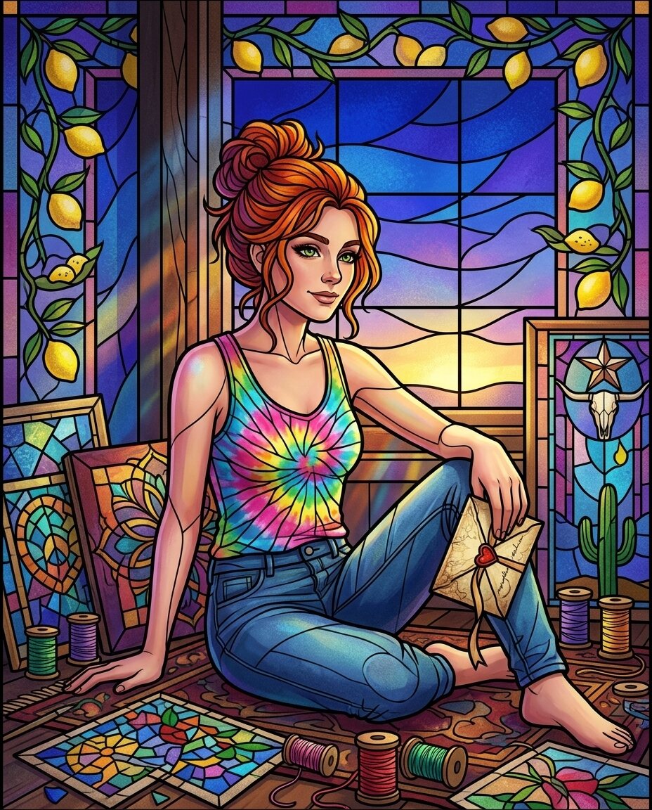 I’m sittin’ here in my favorite blue jeans and a tie-dye tank top, hair up in a messy bun, just watchin’ the blue hour settle over the yard.