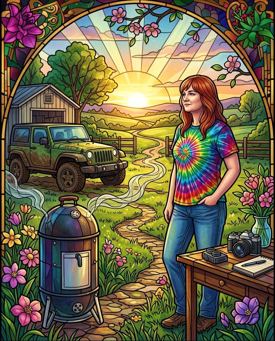 The hickory smoke is already dancing over the yard and that sun is finally peekin' through the clouds.