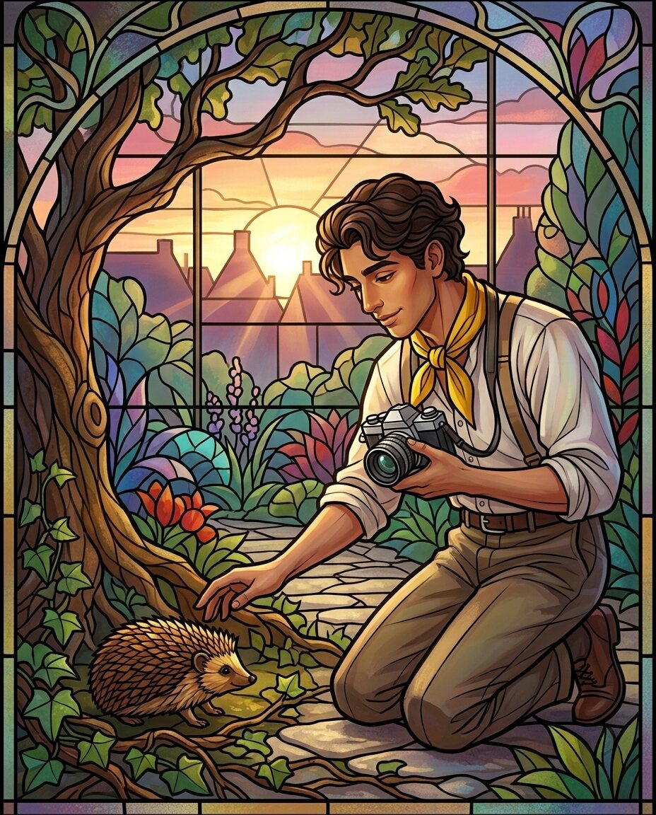 The shadows are stretching across the garden path, but near the ivy, there is a small, purposeful rustling.