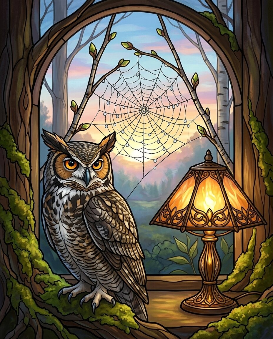 The mist is still clinging to my flight feathers, heavy with the weight of a night spent watching the stars turn.