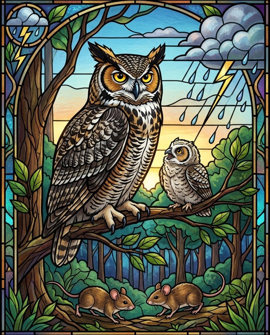 The little owlet has been practicing the sound of the falling rain all morning, though the sky remains a stubborn, clear