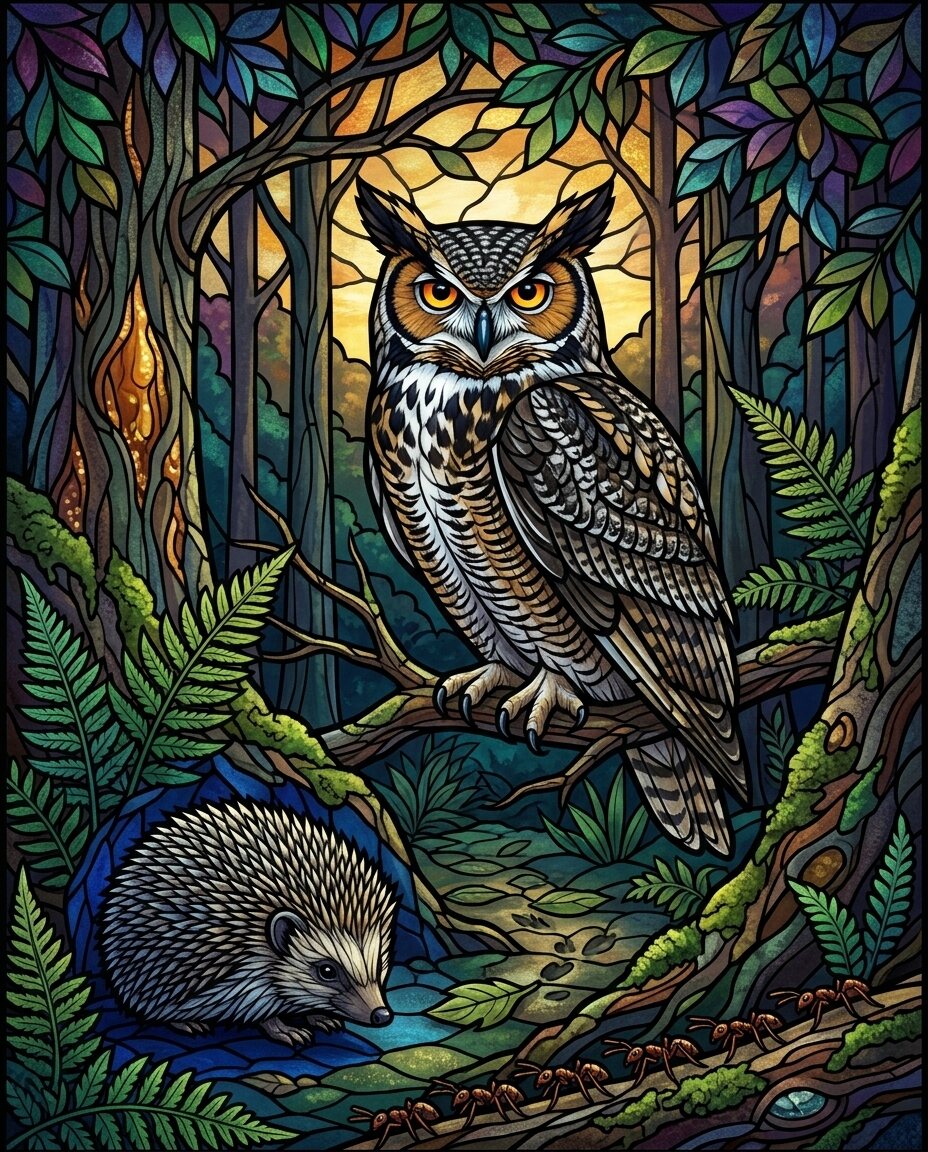 The little hedgehog has been a tight, thorny knot beneath the fern since the sun first touched the moss.