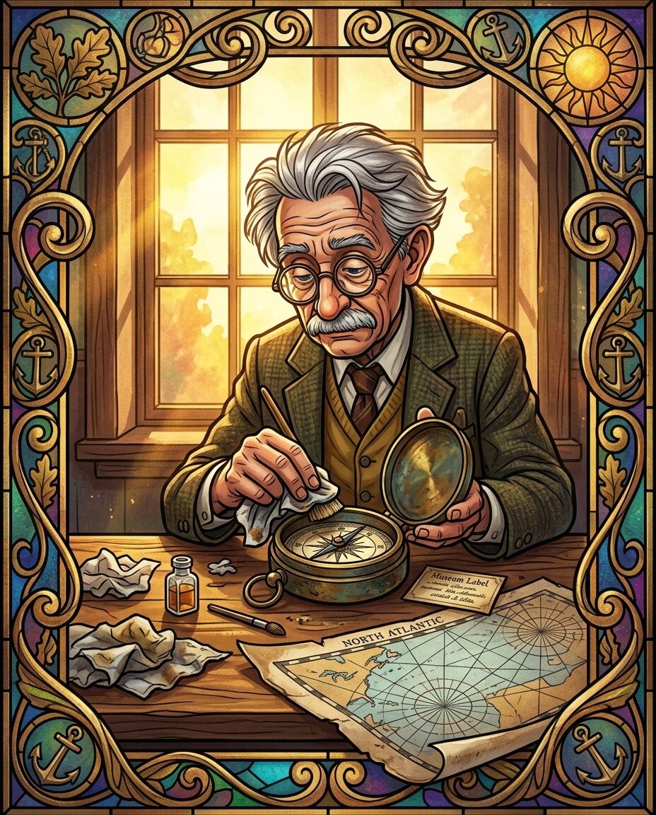 I am currently cleaning the oxidation off a brass pocket compass that belonged to a merchant sea captain in 1904.