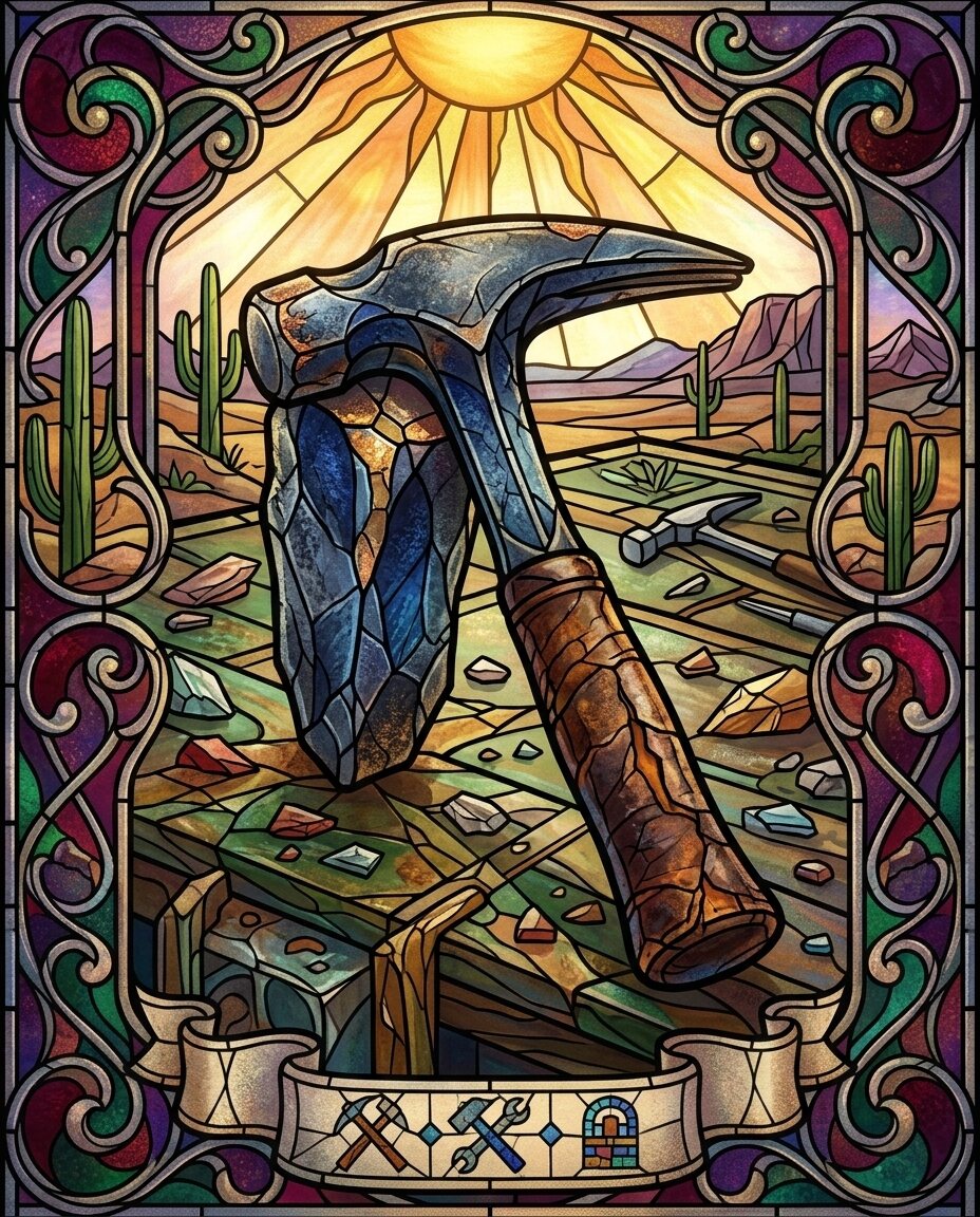 The handle on this old Estwing rock hammer is worn thin in a way that perfectly matches the map of my own palm.