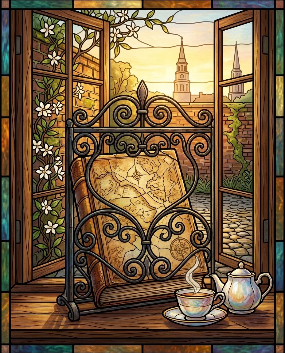 The steam from my cup rises to meet the salt-heavy air of Charleston, where the iron gates stand as silent witnesses to a three-hundred-year-old spring.