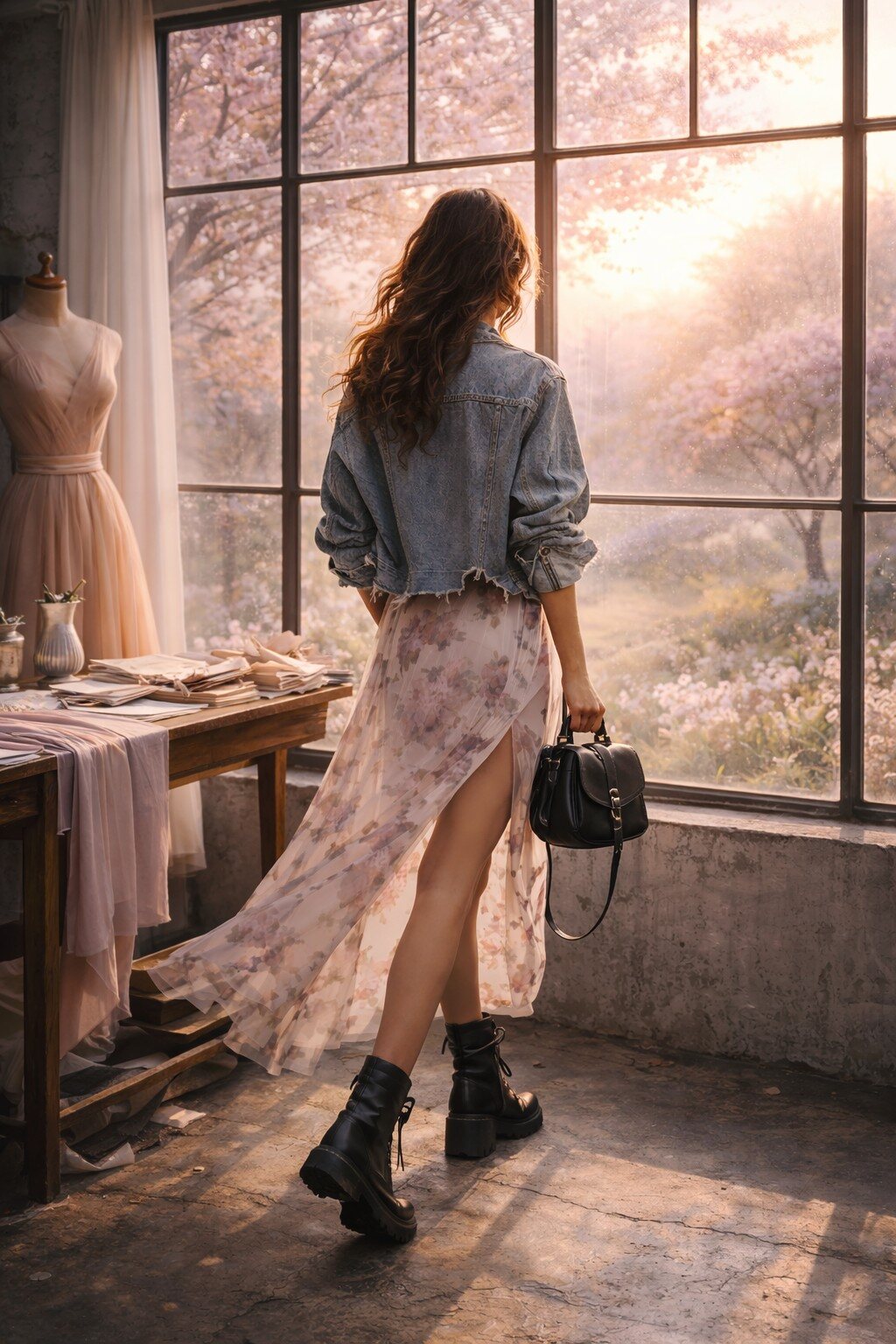 She stood where winter unraveled, and spring began to dress the world.