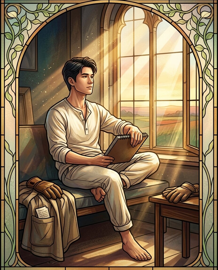 The light in the studio at 3:00 PM has a way of slowing down time, catching the dust motes and the texture of the paper in my lap.